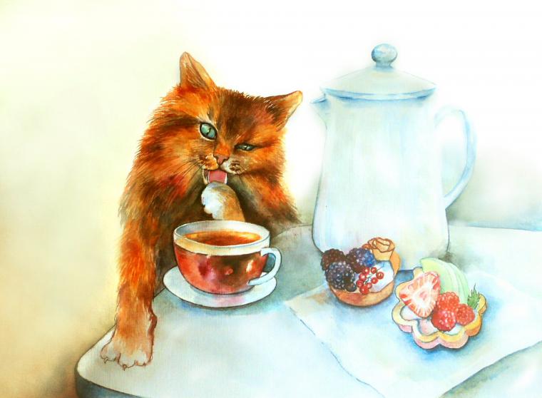 Добро утро хорошего дня с котиками. Котик и чай. С добрым утром котики. Чаепитие коты. Утро иллюстрация.